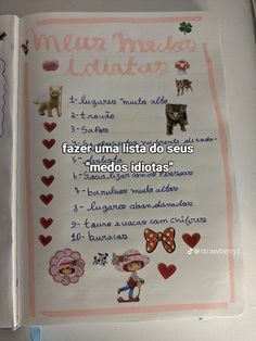 an open spanish book with pictures of animals and hearts on it's cover, in which the text is written