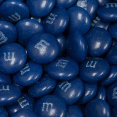 blue candy with white writing on them