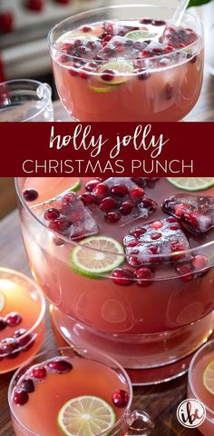 a christmas punch with cranberries and limes