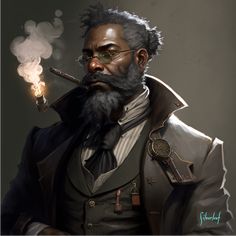 Evil Artificer, Dnd Articifer, Black Artificer, Dnd Thug, Dnd Scientist, Eldritch Scholar, Fantasy Professor Art, Shopkeeper Character Design, Human Artificer Male