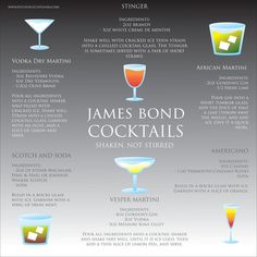 an info sheet with different types of cocktails and drinks on it's side