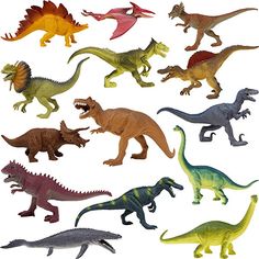 a bunch of different types of dinosaurs