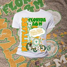 FAMU tshirt Famu Cheer, Green Graphic Print T-shirt For Fan Gear, Vintage Famu, Famu College, Famu Tshirts, Fsu Shirt, Grad Stoles, College Shirts, Graduation Stole