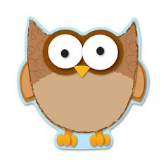 an owl with big eyes sitting on top of a blue sticker that says, i love you