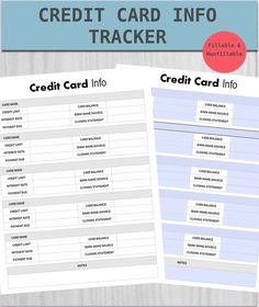 the credit card info tracker is shown on top of a wooden table with text overlay