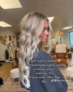 Partial Highlight Root Smudge, Creamy Blonde Highlights On Dark Hair, Summer 2024 Hair Color Blonde, Blonde With A Root Smudge, Blonde Toning Formulas, Summer Blonde With Dimension, Blonde Hair With Formula, Kevin Murphy Toner Formulas, Platinum Dimensional Blonde