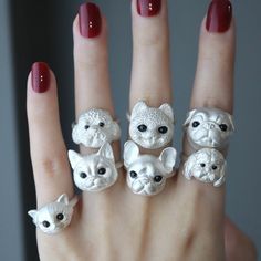 Cat Rings Jewelry, Dog Rings, Ring Cat, Cute Cat Face, Tom Y Jerry, Pet Jewelry, Kitty Items, Face Ring, Animal Ring