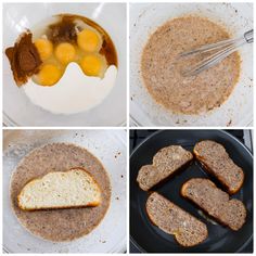 four pictures showing different stages of making bread