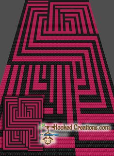 a pink and black square maze with the word hooked creations on it