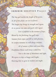 Summer Solstice Poem Summer Solstice Prayer, Solstice Prayer, Litha Ritual, Summer Solstice Party, Wiccan Sabbats, Solstice Celebration