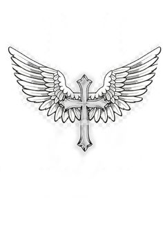 a cross with wings and an arrow in the middle is shown on a white background