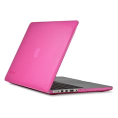 an apple laptop computer is shown in pink