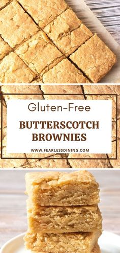 gluten - free butterscotch brownies stacked on top of each other