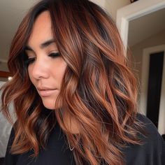 Rich Brown with Auburn Touches Rich Brown Auburn Hair Color, Rooted Auburn Hair, Copper Hair Shoulder Length, Brown Hair With Auburn Balayage, Brown With Auburn Balayage, Auburn Balayage Brunette, Fall Auburn Hair, Balayage On Dark Brown Hair, Auburn Hairstyles