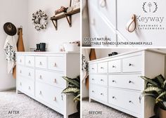 the before and after shots of a white dresser