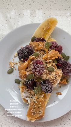 a white plate topped with fruit and nuts