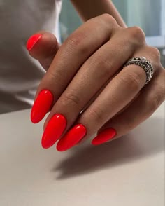 Matt Neon Nails, Bright Red Nails Short, Highlighter Green Nails, Perfect Summer Nails, Adorable Nails, Bright Red Nails, Neon Nail Designs, Coral Nails, Sunny Season