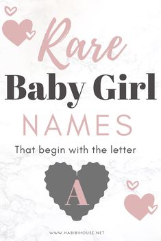 baby girl names that begin with the letter a in pink and black on a marble background