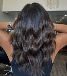 Brunette With Subtle Dimension, Ashy Brown Hair Colors, Cool Toned Chocolate Brown Hair, Babylights Brown Hair, Low Lights For Brown Hair Dark, Brunette Fall Hair 2024, Subtle Brunette Balayage, Chocolate Brunette Hair