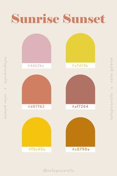 the color scheme for sunrise sunset is shown in different shades and sizes, including red, yellow