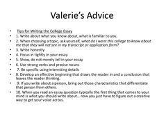 a college application with the words valerie's advice on it, and an image of