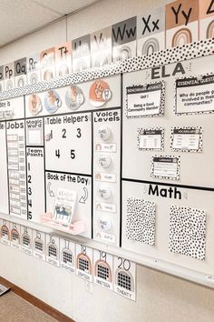 a bulletin board with numbers and symbols on it