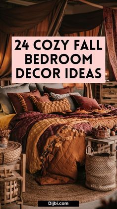 an image of bedroom decor with text overlay that reads, cozy fall bedroom decor ideas