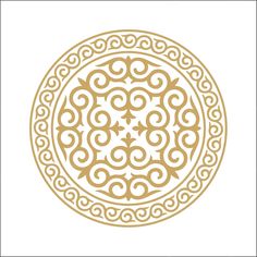 a circular design in gold on white