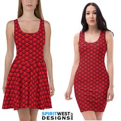 Red Dragon Costume Skater Dress or Fitted Bodycon Dress | Reptile Lizard Scales Cosplay Halloween Costume | Dance RunDisney Activewear Spirit West Designs strives to provide sustainable, eco friendly clothing that can be used in both work and play. Everyday clothes for everyday situations. The soft fabric and flattering fit mean that these dresses have a flattering silhouette that showcases vibrant designs in the best possible way.  - Made of polyester/spandex fabric: 82% polyester, 18% spandex Red Dragon Costume, Lizard Scales, Fitted Bodycon Dress, Dragon Costume, Everyday Clothes, Polyester Spandex Fabric, Run Disney, Cosplay Halloween, Eco Friendly Clothing