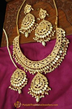 Jadau Necklace Set, Punjabi Necklace, Punjabi Jewellery, Jadau Necklace, Bangle Bracelet Set, Bridal Fashion Jewelry, Mehndi Designs For Fingers