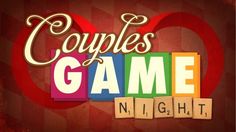 the words couples game night are spelled in wooden blocks with letters that spell out their names