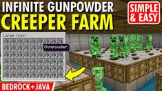 an image of a minecraft farm with the words, infinite gunpowder creeper farm