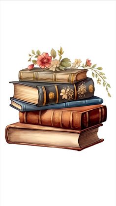 three books stacked on top of each other with flowers and leaves in the middle one