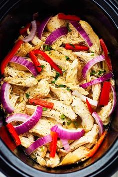 chicken and red onions in the slow cooker