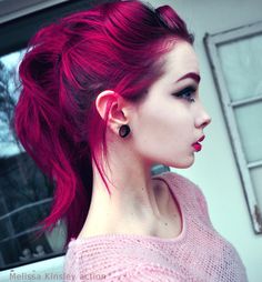 Gorgeous cerise hair (she dyed her eyebrows too: that's class!) Kool Aid Hair Dye, Kool Aid Hair, Dark Pink Hair, Magenta Hair, Scene Girl, Color Your Hair, Dye My Hair, Grunge Hair, Crazy Hair