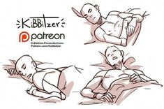 three different positions of a person laying in bed