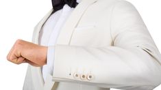 If you are seeking a formal look with a white or ivory dinner jacket to attend events in the spring & summer - or even for your special day, we recommend pairing an ivory dinner jacket with black tuxedo pants rather than going for an all-ivory tuxedo. This dinner suit features self-faced shawl collar (no satin), mother-of-pearl buttons and classic black tuxedo pants with a 10mm satin stripe on the side. 
The 100% Super 110s wool fabric woven by the Italian fabric experts Vitale Berberis Canonico Ivory Tuxedo, Wedding Tux, Dinner Suit, Dinner Jacket, Tuxedo Pants, Custom Suit, Black Tuxedo, Formal Looks, Italian Fabric