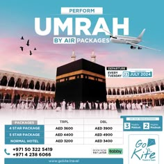 an advertisement for the umrah by air packages