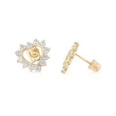 14K Yellow Gold Cubic Zirconia Heart 15 Anos Quinceanera Stud Screw Back Earrings, 15 Years old gift ideas ✅ITEM SPECIFICATIONS: -Back Finding: Screw Back - Metal: 14K Gold (Not Gold Plated) ✅SHIPPING CONTENTS: -14K Earring -Jewelry Box ✅ PREMIUM 14K GOLD: Our Jewelry is crafted from Durable High Quality Materials, Gems, and Stones; Hand-Stamped for Authenticity as well as FTC law Approved. Easy to polish Long Lasting Jewelry that won't permanently tarnish or rust! ✅ 100% SATISFACTION GUARANTEE Gold Diamond Heart Earrings For Wedding, Gold Heart Earrings With Prong Setting For Wedding, Gold Heart Earrings With Diamond Accents For Wedding, Yellow Gold Cubic Zirconia Heart Earrings For Wedding, Gold Heart-shaped Diamond Earrings For Wedding, Gold Diamond Earrings For Wedding On Valentine's Day, Yellow Gold Heart Earrings With Prong Setting For Wedding, Wedding Heart Earrings In Yellow Gold With Prong Setting, Wedding Yellow Gold Heart Earrings With Prong Setting