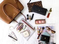 Travel Beauty Essentials, What's In My Backpack, What's In My Purse, Magic Bag, Flat Lays