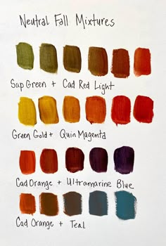 the color chart for neutral fall mixtures