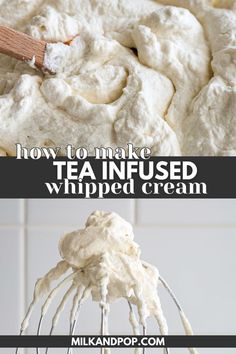 Whipped cream. Chai Whipped Cream, Earl Grey Whipped Cream, Tea Baking Recipes, Earl Gray Dessert, Earl Grey Pie, Whipped Cream Flavors, Tea Infused Desserts, Tea Flavored Desserts, Flavored Whipped Cream Recipes