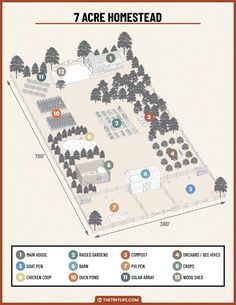 the map shows where to stay in 7 acre homestead, which are located