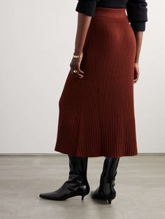 LORO PIANA Ikeda ribbed silk and cotton-blend midi skirt | NET-A-PORTER Spring Knee-length Ribbed Skirt, Elegant Ribbed Maxi Skirt, Relaxed Ribbed Midi Skirt, Spring Ribbed Knee-length Skirt, Ribbed Skirt For Fall, Ribbed Skirt For Fall Season, Long Relaxed Ribbed Skirt, Fall Ribbed Midi Skirt, Fall Ribbed Midi Length Skirt