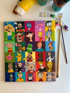 an art work with various cartoon characters painted on it