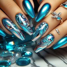 Blue Rose Nails, Fancy Nail Designs, Nail Designs For Autumn, Nails Diamonds, Galaxy Cupcakes, Fancy Nail Art, Nail Kits, Art Deco Nails