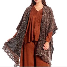 Bryn Walker Sizes Xxs, Small, And Medium Brown Oversized Wool Blend Fringe Wrap Poncho Sweater In Marrone Multi 41% Acrylic 29% Virgin Wool 18% Nylon 10% Polyester 2% Other Fibers New With Tags Send Me An Offer! Brown Poncho For Layering, One Size, Brown Shawl Cape For Fall, Cozy Brown Poncho For Layering, Brown Long Sleeve Shawl For Fall, Long Sleeve Brown Shawl For Fall, Cowl Poncho, Open Front Poncho, Bryn Walker, Poncho Cardigan