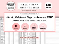 the blank notebook pages are shown with pink and white circles on them, along with text that says blank notebook pages