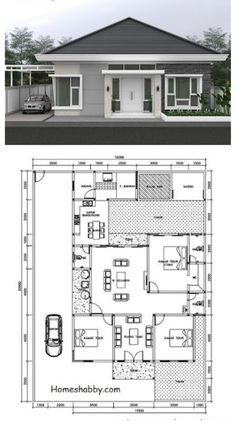 two story house plans with one car parked in the driveway and another floor plan for an apartment