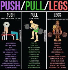 the different types of push and pull legs are shown in this chart, which shows how to